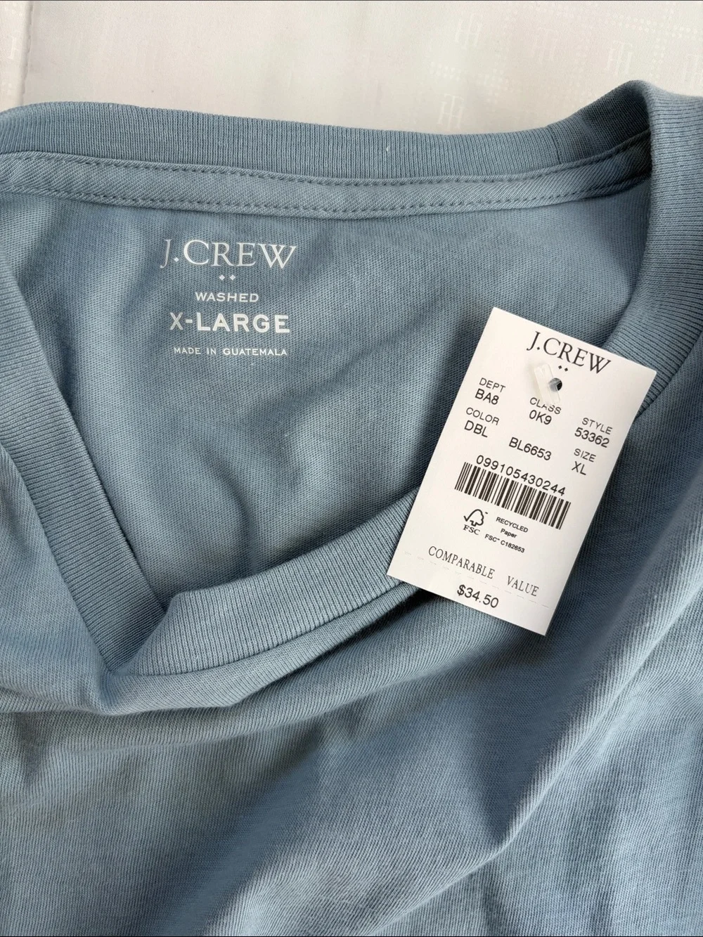 NWT 100% Cotton J. Crew Men’s Crewneck T-Shirt in Pale Blue